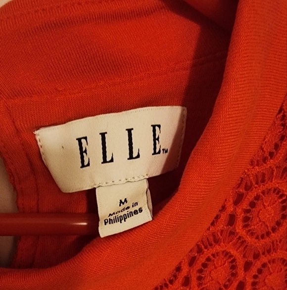 ELLE Orange Collared Lace Overlay Sleeveless Collared Blouse Size M - Picture 3 of 10